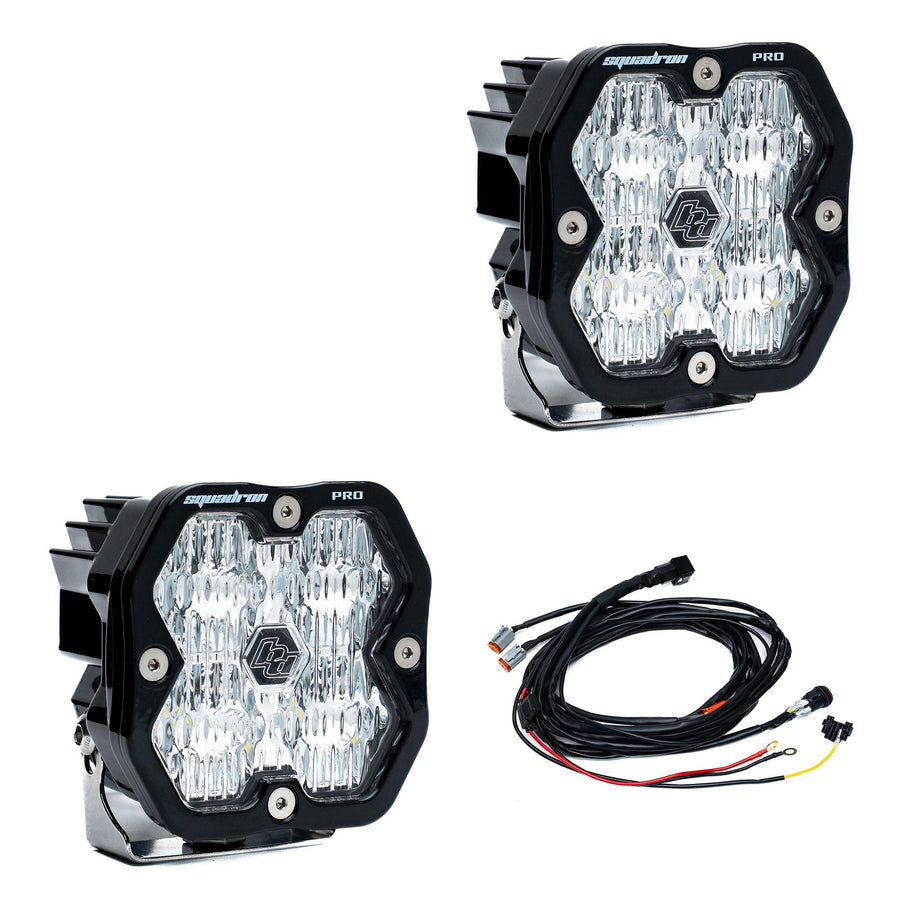 Squadron 2.0 Pro Black LED Auxiliary Light Pod Pair Universal Clear Wide Cornering Baja Designs