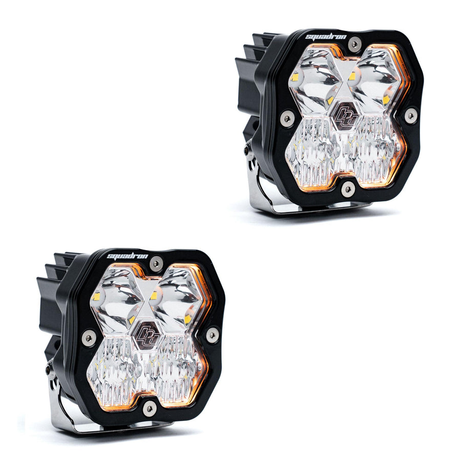 Squadron 2.0 Sport Black LED Auxiliary Light Pod Pair (No Harness) Universal Clear Driving/Combo Baja Designs