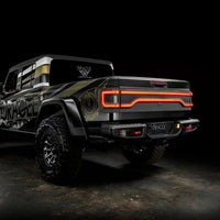 Rear view of Jeep Gladiator JT with Racetrack Tail Gate brake light on