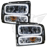 2005-2007 Ford F-250/F-350 Super Duty Pre-Assembled Halo Headlights - Chrome Housing