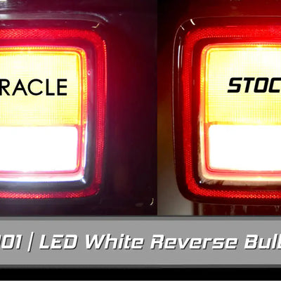 Side by side comparison of factory bulb versus brighter ORACLE LED bulb