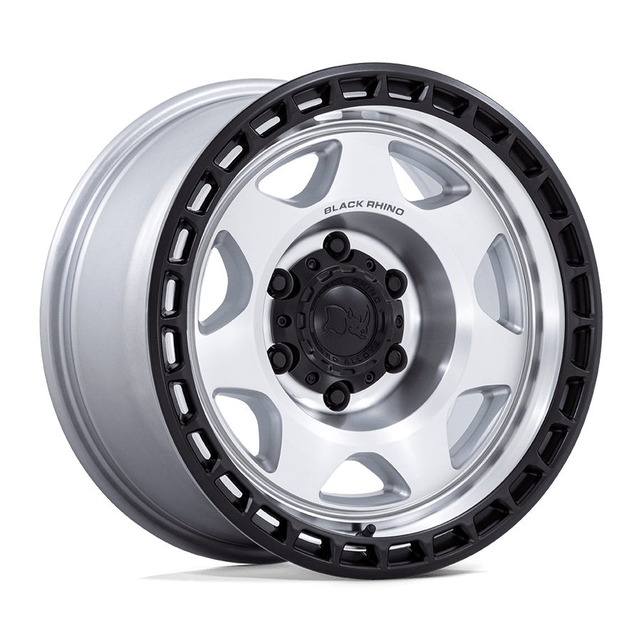 Black Rhino Hard Alloys BR018 VOYAGER Silver Machined W/ M-Black Lip wheel
