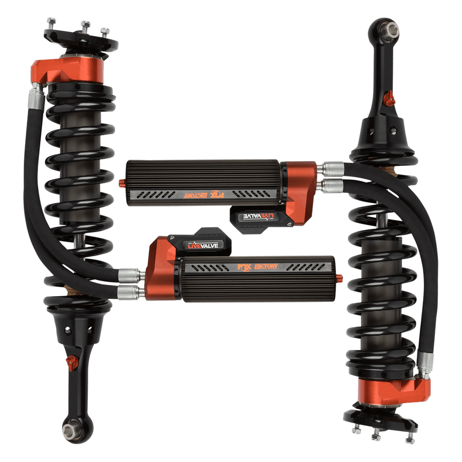 Fox Factory 19-Up Ford Raptor Front Coilover Live Valve Internal Bypass Factory Race 3.0 Remote Reservoir 7.9 Inch 0-2 Inch Lift Fox Offroad Shocks