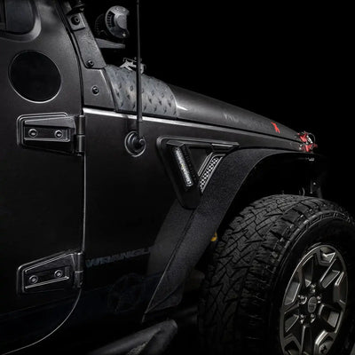 Close-up of Sidetrack™ LED Fender Lighting System installed on a Jeep Wrangler JK.