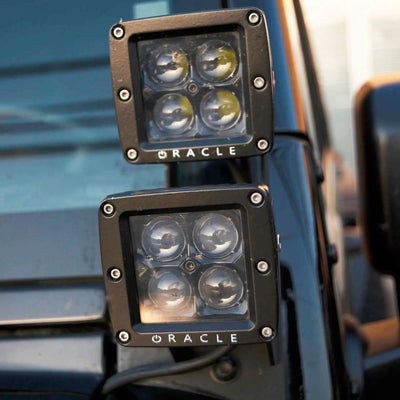 Jeep JK Dual Light Mounting Pillar Brackets + Lights Combo