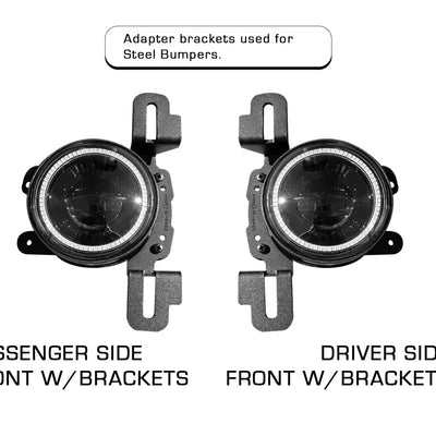 Adapter brackets used for steel bumpers with fog lights attached