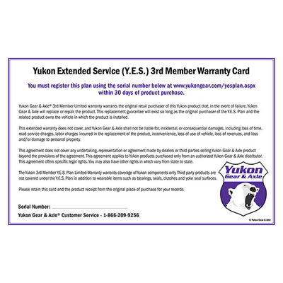 Yukon Gear & Axle Extended Service (Yes) Plan Warranty For Rear Axle Housings Y.E.S. 3RD Member Extended Service Warranty Yukon Gear