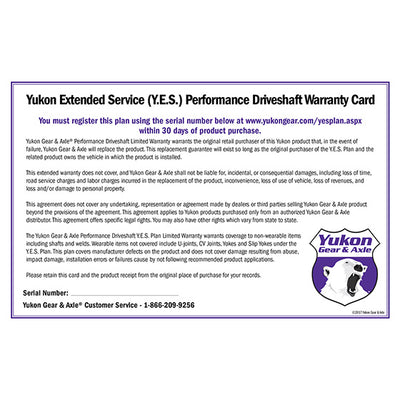 Yukon Gear & Axle Extended Service (Yes) Plan Warranty For Performance Driveshafts Y.E.S. Driveshaft - Extended Service Warranty Yukon Gear