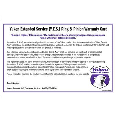Yukon Gear & Axle Extended Service (Yes) Plan Warranty For Ring And Pinion Sets Y.E.S. Extended Service Warranty Yukon Gear