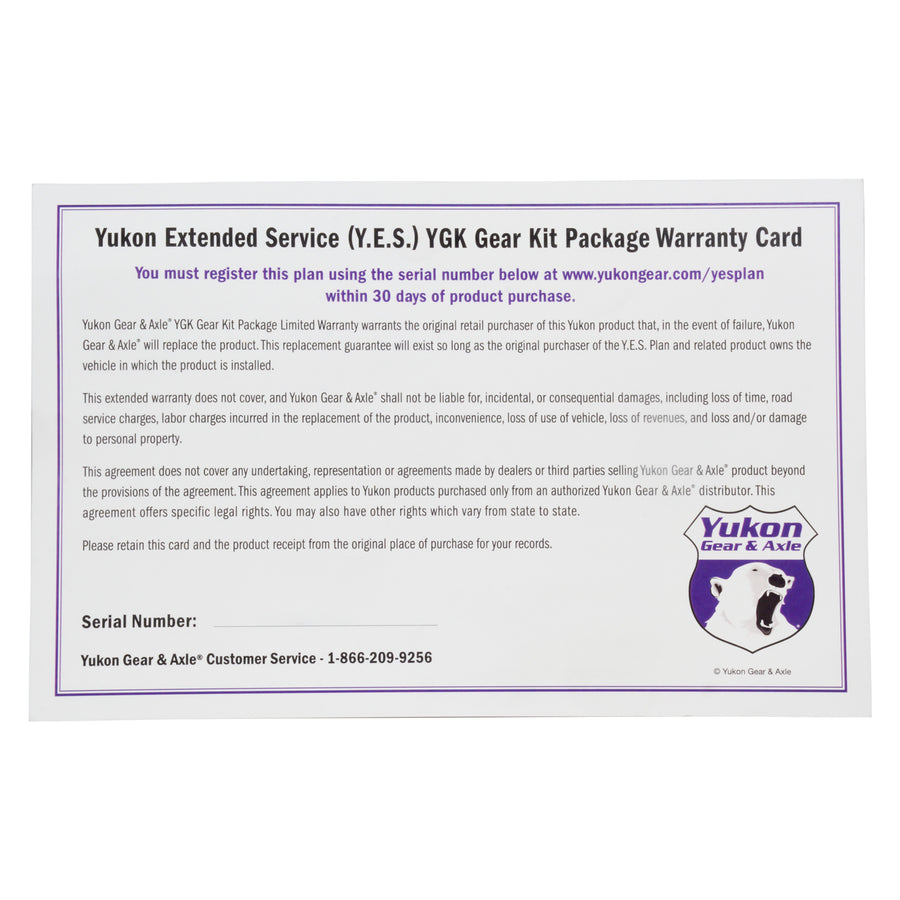 Yukon Gear & Axle Extended Service (Yes) Plan Warranty For Gear Kits Y.E.S. Gear Kit - Extended Service Warranty Yukon Gear