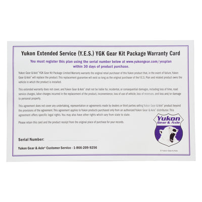 Yukon Gear & Axle Extended Service (Yes) Plan Warranty For Gear Kits Y.E.S. Gear Kit - Extended Service Warranty Yukon Gear