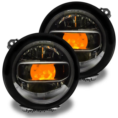 Jeep headlights with amber demon eye projectors