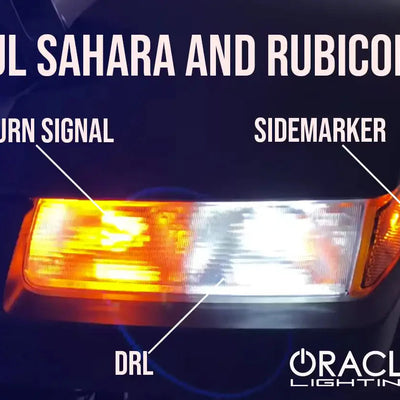 Close-up of Jeep sahara/rubicon DRL with parts labeled.