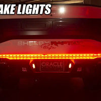 Rear view of Jeep Gladiator JT with 60” Double Row LED Truck Tailgate Light Bar installed.