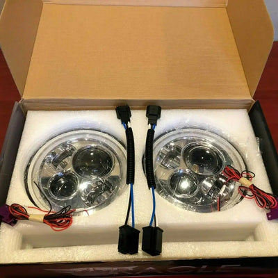 7" High Powered LED Chrome Headlights with Green Plasma Halos - Clearance