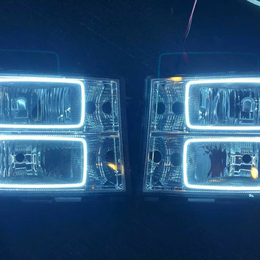 2007-2013 GMC Sierra Headlight Set with White LED Halos