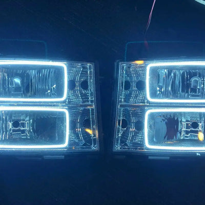 2007-2013 GMC Sierra Headlight Set with White LED Halos