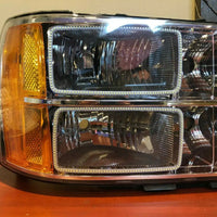 2007-2013 GMC Sierra Headlight Set with White LED Halos