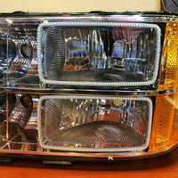 2007-2013 GMC Sierra Headlight Set with White LED Halos