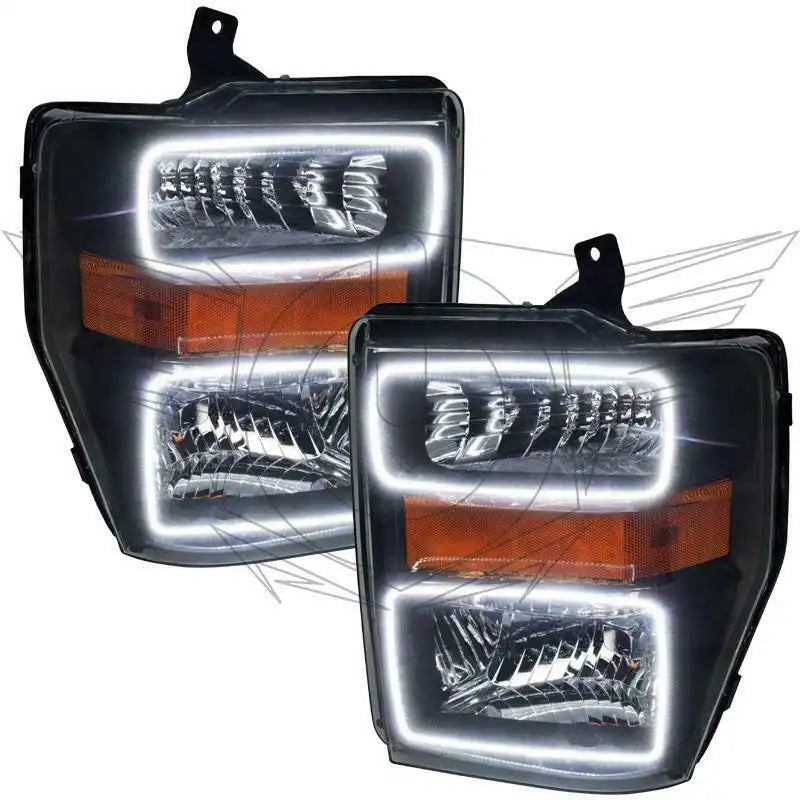 ORACLE 08-10 FORD F250/F350 BLACK HEADLIGHTS WITH WHITE LED HALOS INSTALLED - CLEARANCE