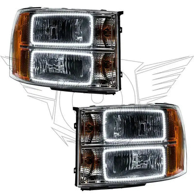 2007-2013 GMC Sierra Headlight Set with White LED Halos