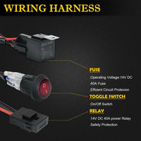 LED LIGHT BAR WIRING HARNESS KIT (2 LEADS 16AWG) WITH FUSE 12V 40A RELAY 3/4