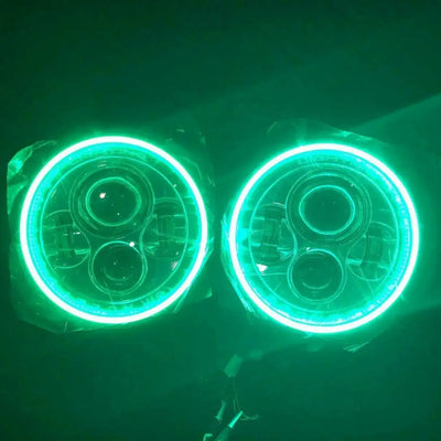 7" High Powered LED Chrome Headlights with Green Plasma Halos - Clearance