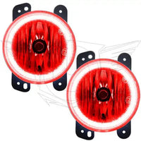 2010-2017 Jeep Wrangler JK Red LED Halo Pre-Assembled Fog Lights with red halos.